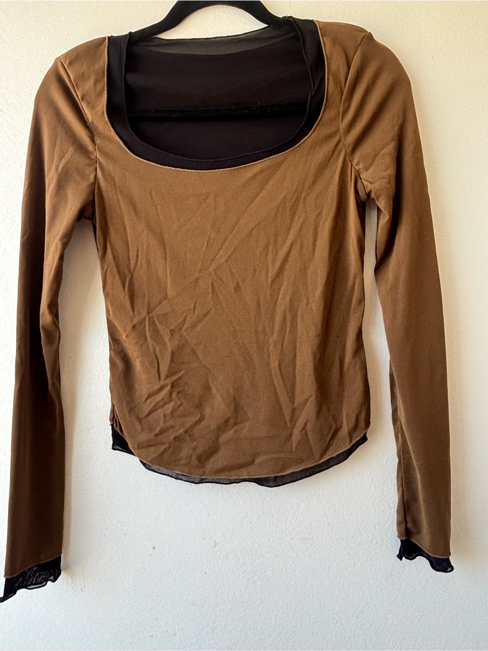 Free People Brown Layered Scoop Neck Long Sleeve Top